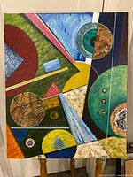 Full view of Paul Pinola abstract painting on easel