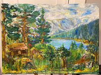 Full view of oil painting showing entire landscape scene