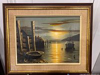 Full view of framed harbor painting