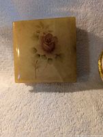 Square marble trinket box with rose motif