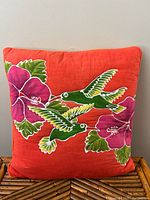 Full view of pillow front showing complete tropical design