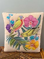Front view of tropical pillow showing entire design