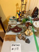 Table view of assorted decorative items