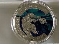 Reverse side showing geometric polar bear design and $20 denomination