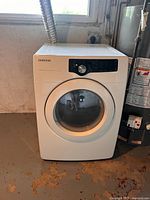 Front view of Samsung DV210AEW dryer showing control panel and door