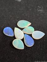 Seven pear opals on dark background showing color play