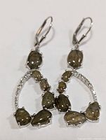 Front view of both earrings showing labradorite stones and silver setting