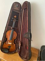 Violin and bow inside open case