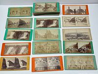 All 42 stereoview cards displayed front up on table