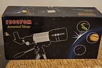 Box showing image and model F30070M Astronomical Telescope