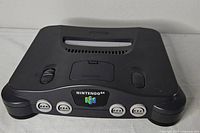 Top view of Nintendo 64 console showing logo and controller ports
