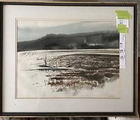 Full view of framed watercolour showing image, mat and frame