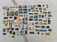 All stamps laid out showing variety and denominations