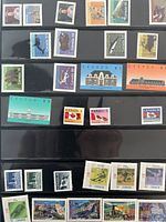Full view of first stock sheet with multiple Canadian stamps
