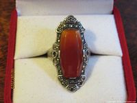 Front view showing carnelian stone and marcasite setting