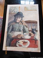 Full view of unframed watercolor showing entire composition and edge wear