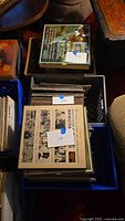 Top view of two crates filled with vinyl LPs; visible album “Burt Bacharach” compilation