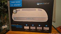 Front of sealed box showing Bedgear Aspire 1.0 performance pillow image and specifications