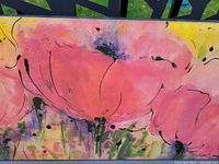 Close-up of central pink flower and paint splatter detail