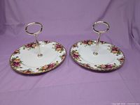 Two Royal Albert Old Country Roses serving plates with handles