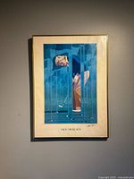 Full frontal view of framed print on wall