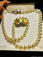 Necklace and earrings displayed in box