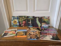 All eleven books arranged on surface