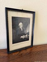 Angled view of framed mezzotint print
