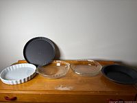 All five pie plates lined up on surface