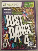Front of Just Dance 4 Xbox 360 case showing cover art and Kinect branding