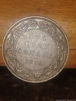 Reverse of 1916 Canadian cent showing denomination and date