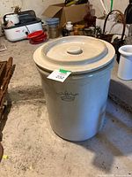 Crock with lid showing exterior and crown 10 mark