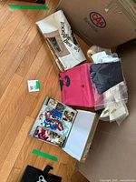 Wide view of lot showing jewelry tray, pink wig case, tote, hosiery