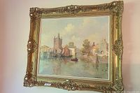 Full view of framed oil painting on wall