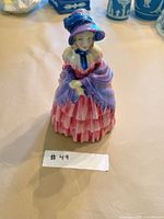 Front view of Royal Doulton Victorian Lady figurine showing attire and colors