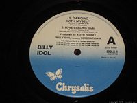 Side A Chrysalis label showing track list Dancing With Myself, Love Calling (Dub)