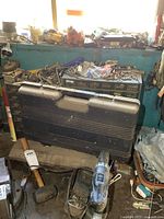 Overall lot showing Hitachi case, mallet, organizers, assorted hardware