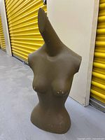 Front view of olive-brown abstract female torso mannequin