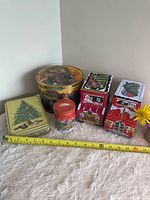 Group view of all five Christmas tins