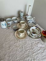 Group shot of all china items on tabletop