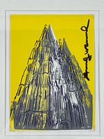 Close view of print showing cathedral image and Warhol signature