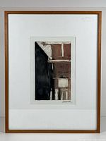 Full view of framed monotype print showing frame and mat