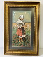 Front view of framed gouache painting showing artwork and frame details