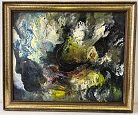 Frontal view of framed acrylic painting