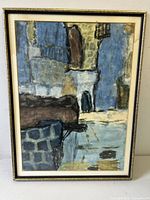 Full view of framed abstract watercolour, showing frame, mat and entire artwork