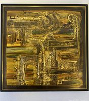 Full view of square acid-etched metal panel in black frame