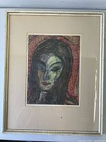 Front view of framed painting showing full artwork, mat, and frame