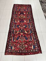 Full view of Hamadan runner rug on floor