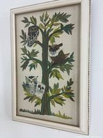 Front view of framed owl embroidery