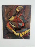 Full view of abstract oil painting showing colors and composition